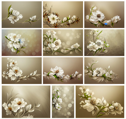 Subtle Sophistication: 12 White Flower on Beige Card Background Designs