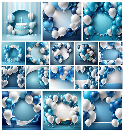 Serenity Meets Celebration: Blue and White Birthday Card Backgrounds