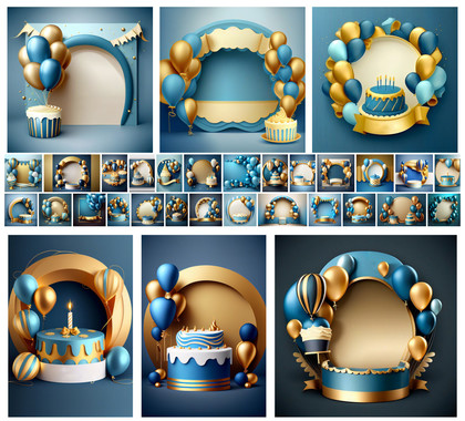 Elegance Redefined: Blue and Gold Birthday Card Backgrounds