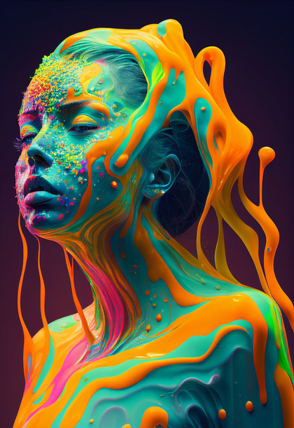 Girl with Liquid Paint Over Her Head