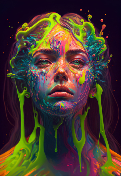 Girl with Liquid Paint Over Her Face And Body