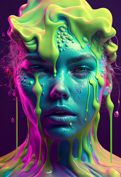 Girl with Colorful Liquid Oil Paint Over her Face and Body