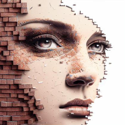 Woman Face Covered with Brick Wall