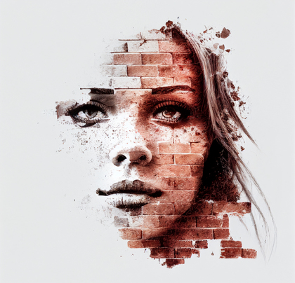 Woman Face Covered with Brick Wall Image