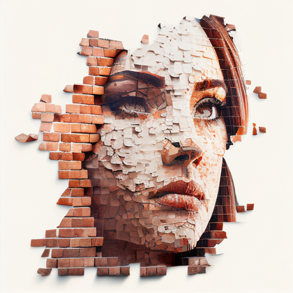 Woman Face Covered with Brick Texture Image