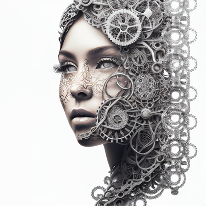 Woman Face Covered with Cycle Chain