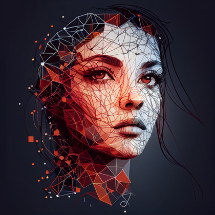 Woman Face Covered with Connecting Lines Dots