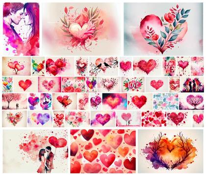 Romantic Watercolor Hearts Expressions of Love