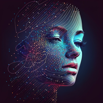Woman Face Covered with Connecting Lines Dots Image