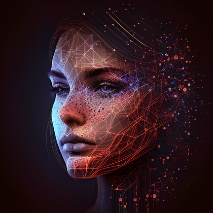 Woman Face Covered with Connecting Lines Dots Illustration