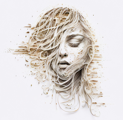 Woman Face Covered with Noodles Image