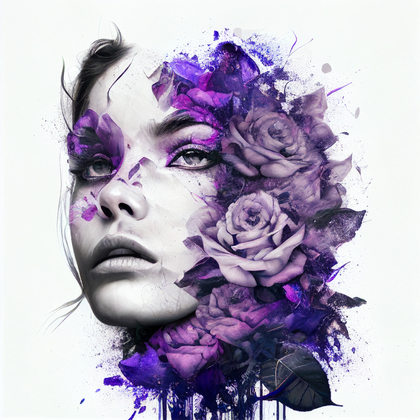 Beautiful Woman with Purple Rose Flowers Illustration