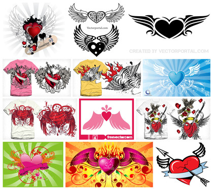 Fly High with Passion: Free & Premium Winged Heart Vector Art Collection