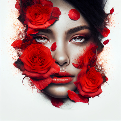 Beautiful Woman with Red Rose Flowers Image