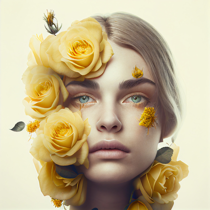 Woman with Yellow Rose Flowers Image