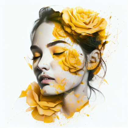 Beautiful Woman with Yellow Rose Flowers Image