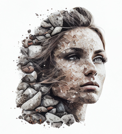 Girl Face Covered with Pebbles Illustration