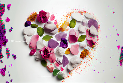 Color Stones Exploded Heart Shape White Background