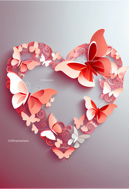 Valentines Day Background with Hearts and Butterflies