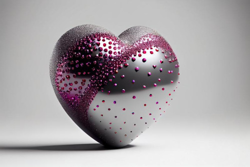 3D Heart Glitter White Background with Copy Space