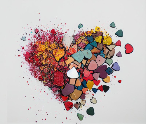 Color Stones Exploded Heart Shape White Background