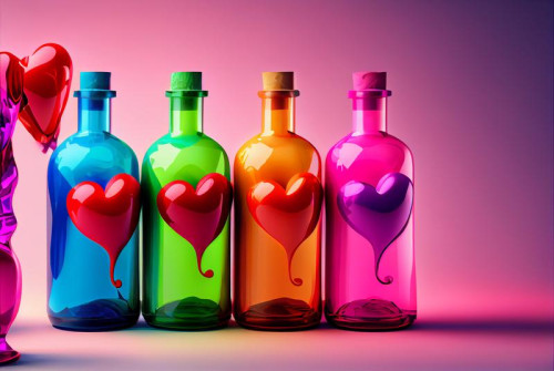 Valentines Day Background with Color Bottles