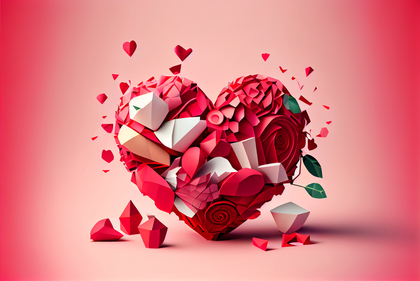 Exploding Polygonal Heart Valentines Background