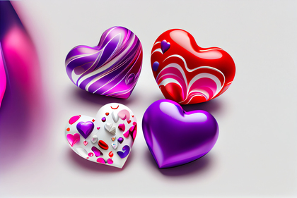 Valentines Day Theme Red Pink and Purple Hearts on White Background