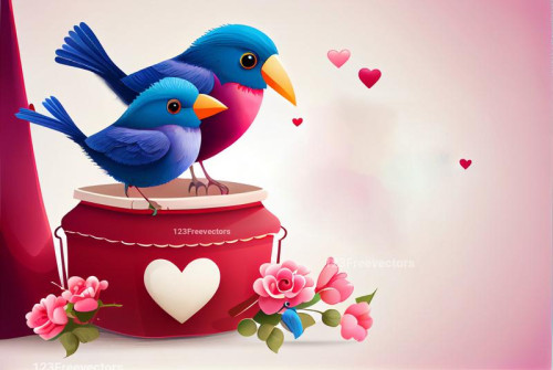 Cute Birds Valentines Day Greetings White Background
