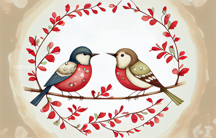 Cute Birds Valentines Day Greetings White Background