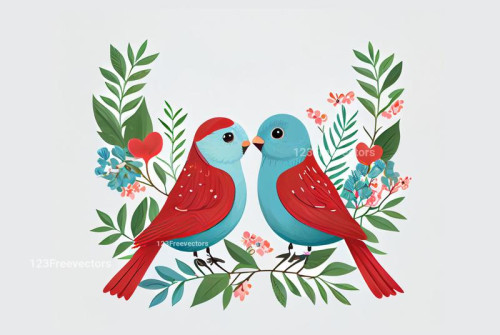 Cute Birds Valentines Day Greetings White Background