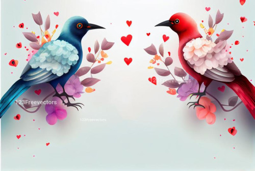 Cute Birds Valentines Day Greetings White Background