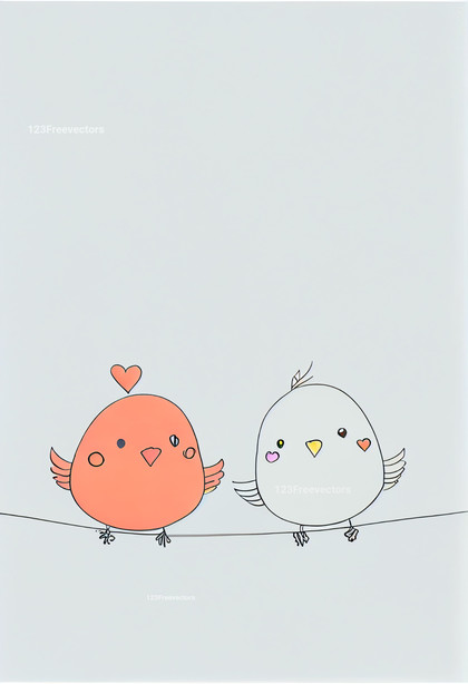 Line Art Cute Birds Valentines Day Greetings Background