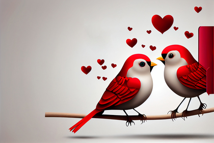 Cute Birds Valentines Day Greetings White Background