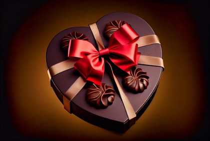 A Heart Shaped Box of Chocolates with a Red Ribbon Bow