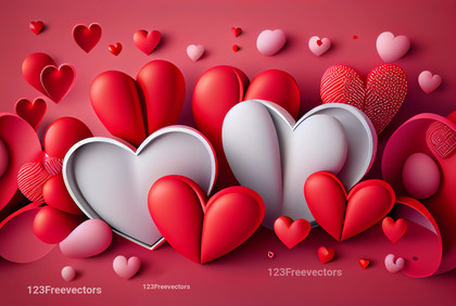 Valentines Day Background with 3D Red Hearts