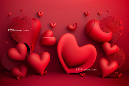 Valentines Day Background with 3D Red Hearts