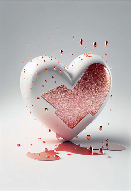 3D Heart Glitter White Background with Copy Space