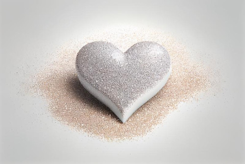 3D Heart Glitter White Background with Copy Space