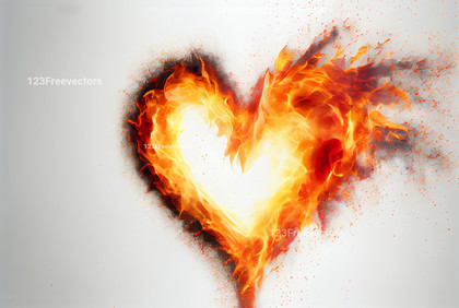 Fire Heart Shape White Background Isolated with Copy Space