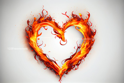 Fire Heart Shape White Background Isolated with Copy Space