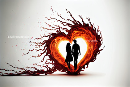 Fire Heart Shape and Couple White Background