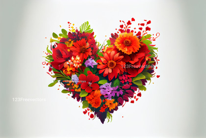 Red Rose Flower Bouquet Heart Shape on White Background