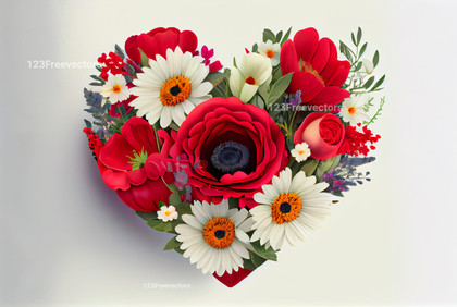 Red Roses Bouquet in Heart Shape on White Background