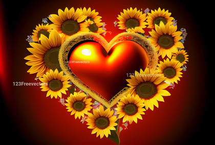 Sunflower Flowers Valentines Heart Love Background