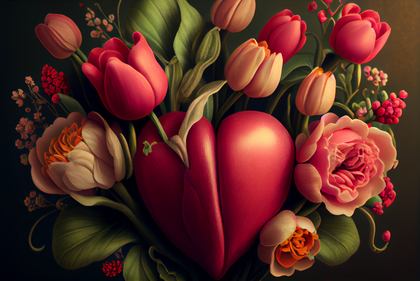 Valentines Background Flowers in Heart Shape