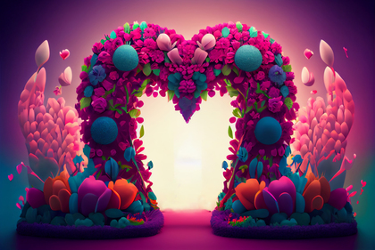 Romantic Couple in 3D Heart Shaped Arch Background