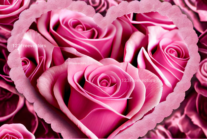 Pink Rose Flowers Valentines Heart
