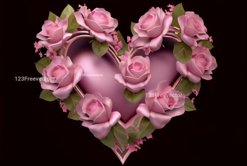 Pink Rose Flowers Valentines Heart