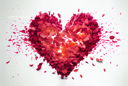 Rose Petals Exploded Heart Shape White Background